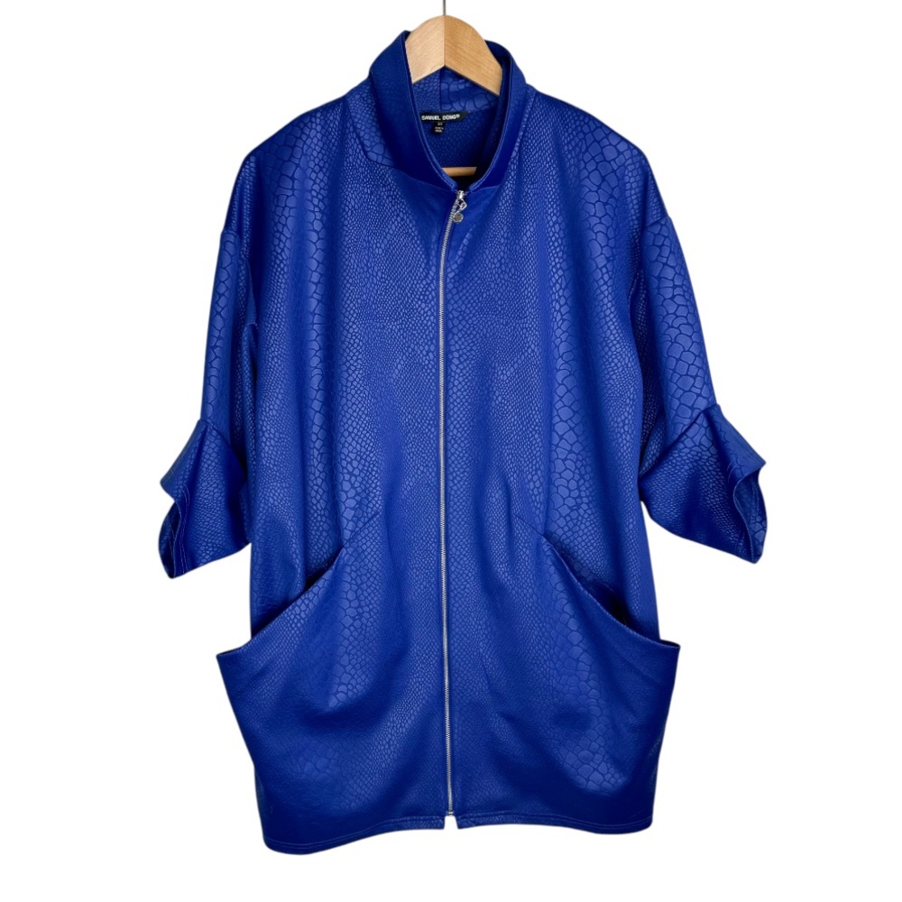 Samuel Dong Womens Jacket Sz XS Blue Snake Embossed Full Zip